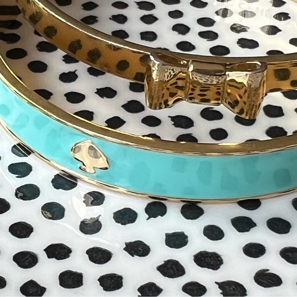 KATE SPADE Bow & Spades Tiffany Blue Gold Bangle Set Two Bracelets EXCELLENT EC - Picture 6 of 8